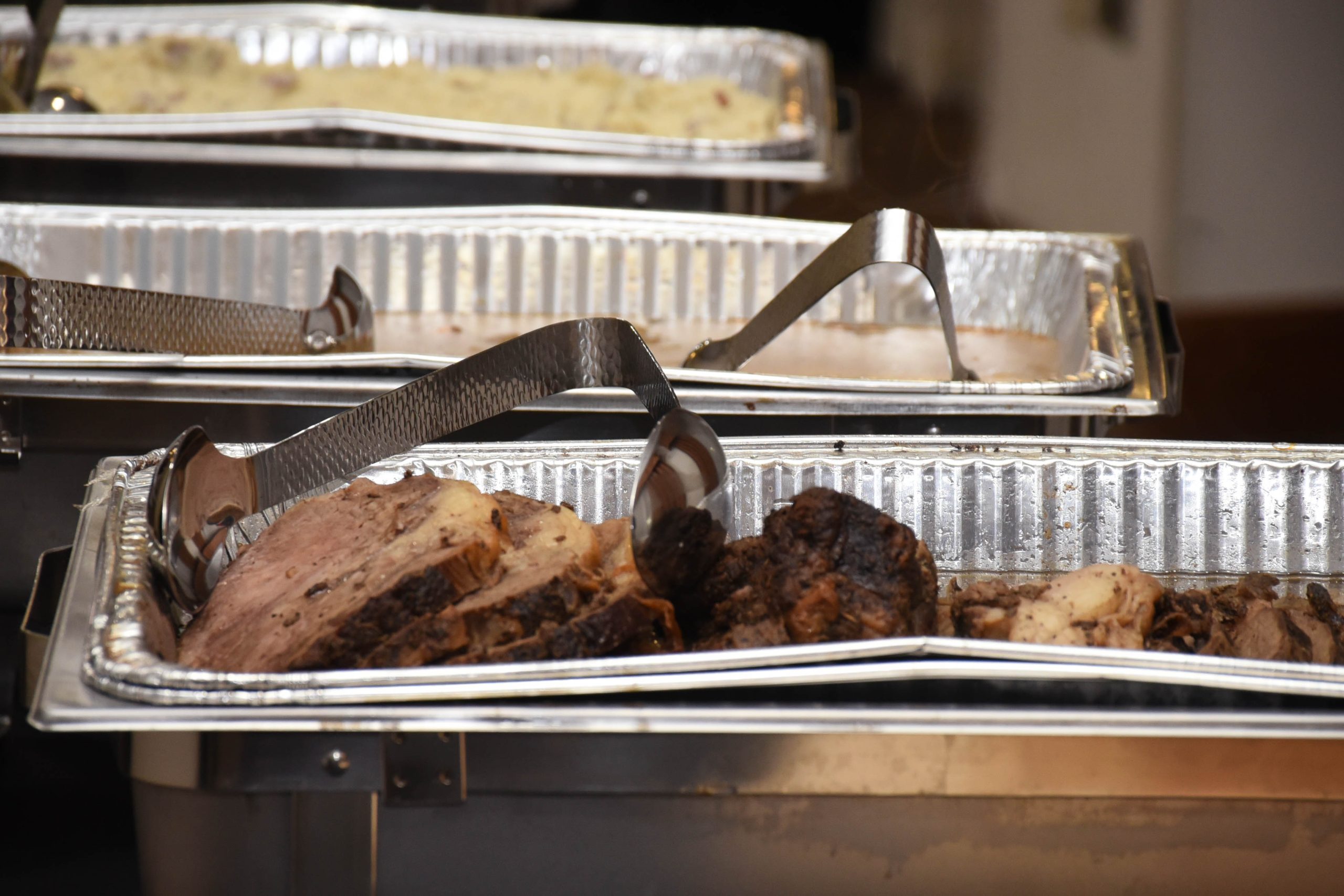 Brisket in a chafing dish, freshly off the smoker