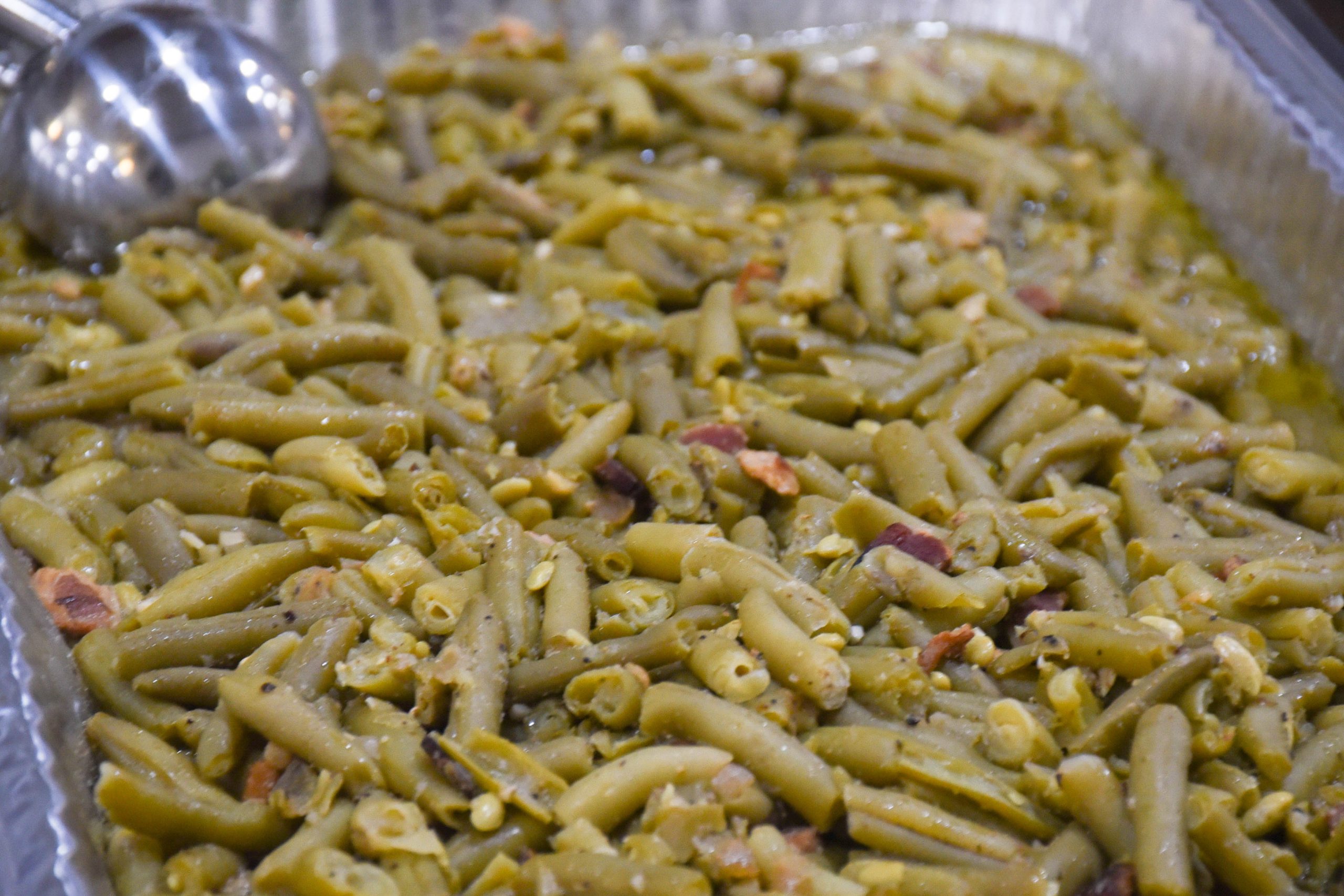 Southern green beans with bacon, freshly served